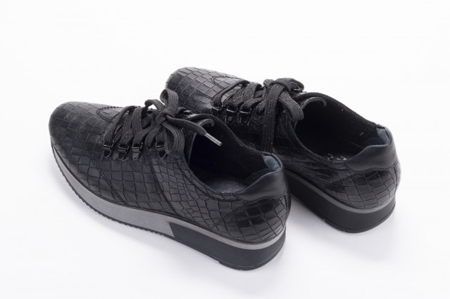 Baskets confortables en cuir effet croco - Noir - Lince