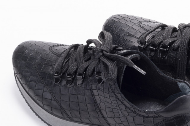 Baskets confortables en cuir effet croco - Noir - Lince