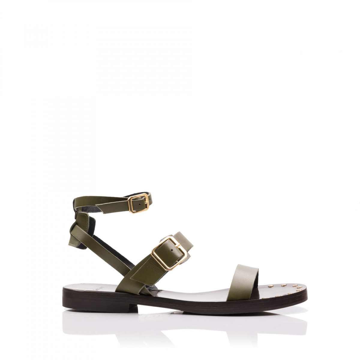 Sandales en cuir style spartiates - Kaki - Xseni Greye