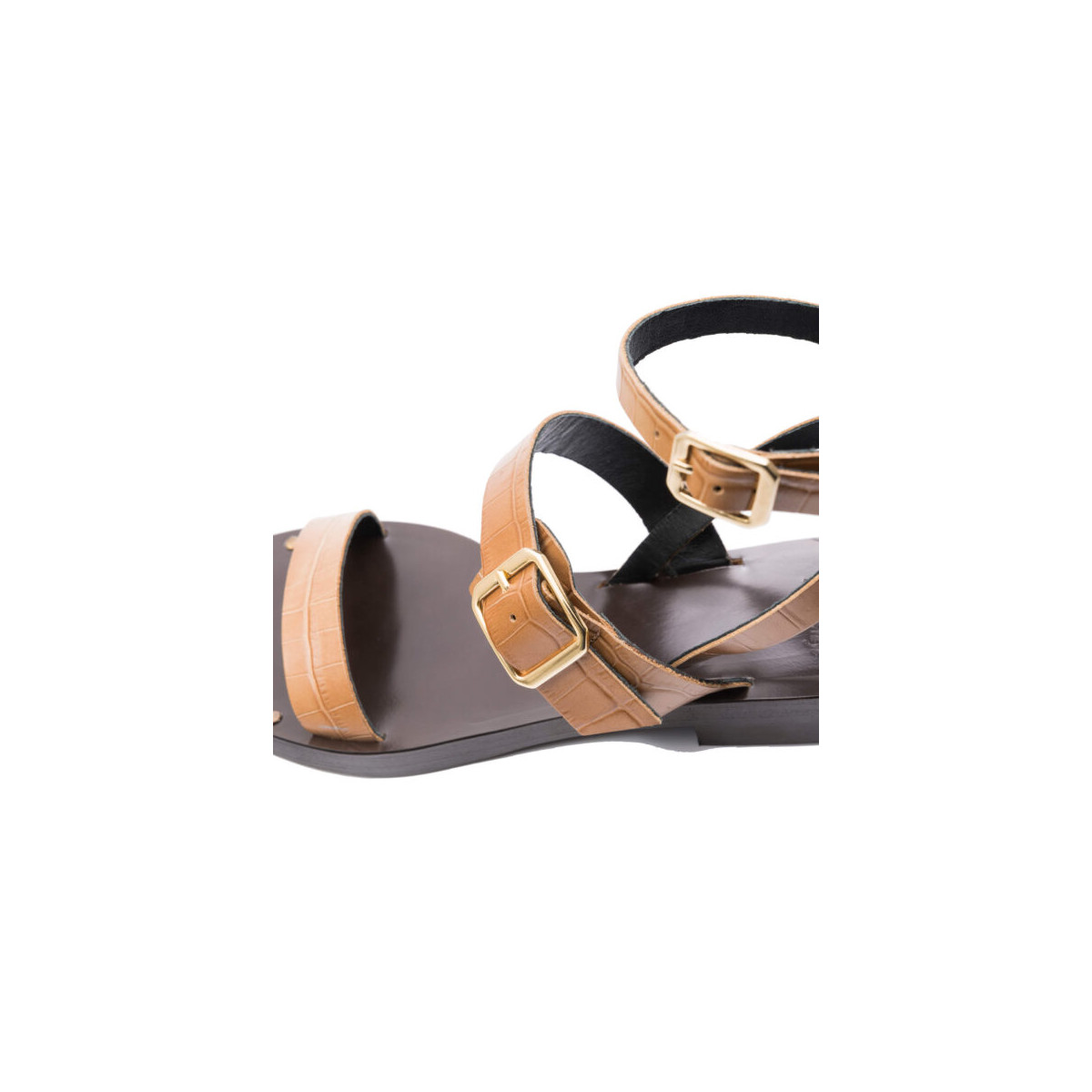 Sandales en cuir style spartiates - Marron - Xseni Greye