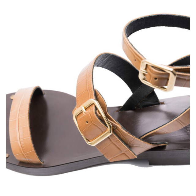 Sandales en cuir style spartiates - Marron - Xseni Greye