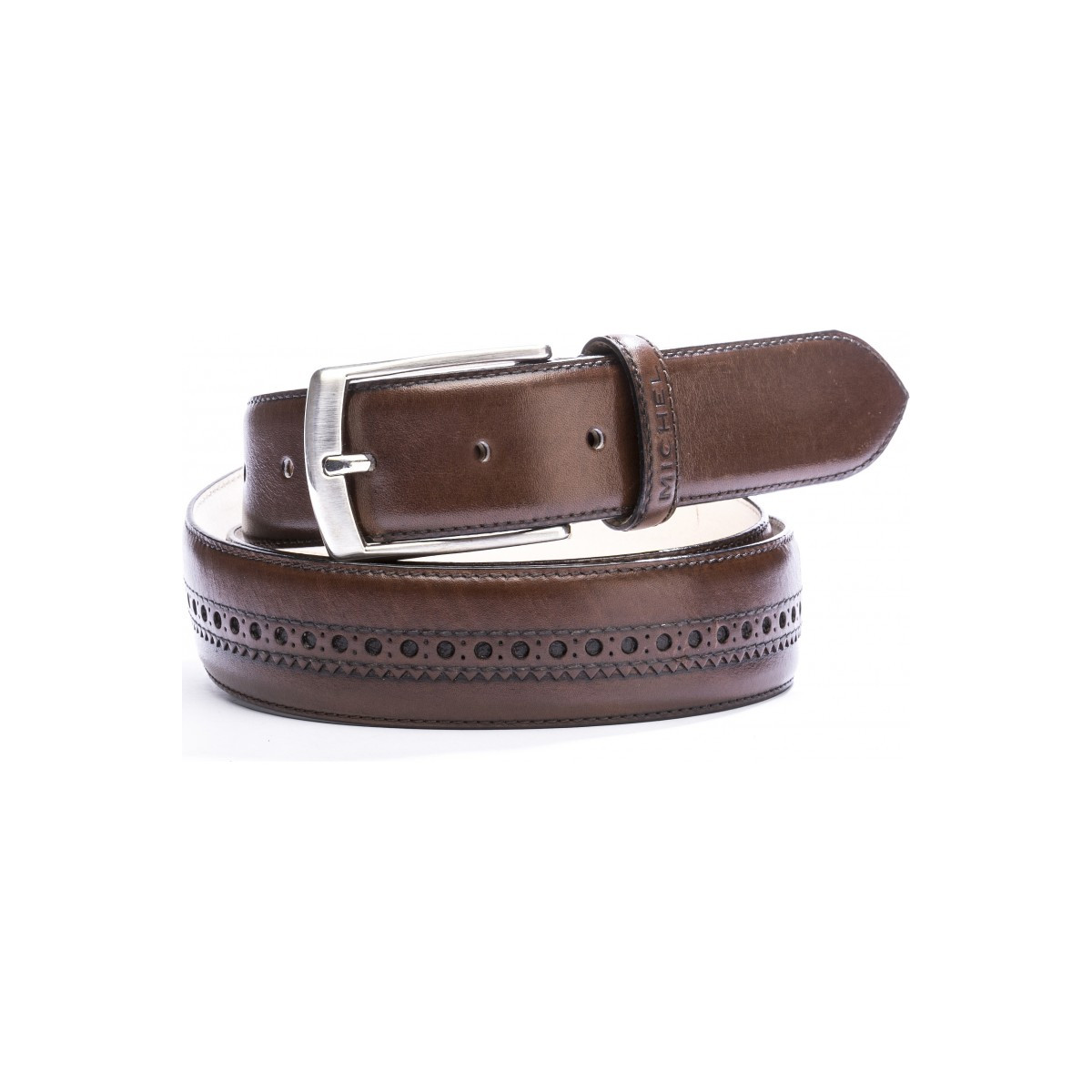 Ceinture en cuir poinçonnée - Marron - michel