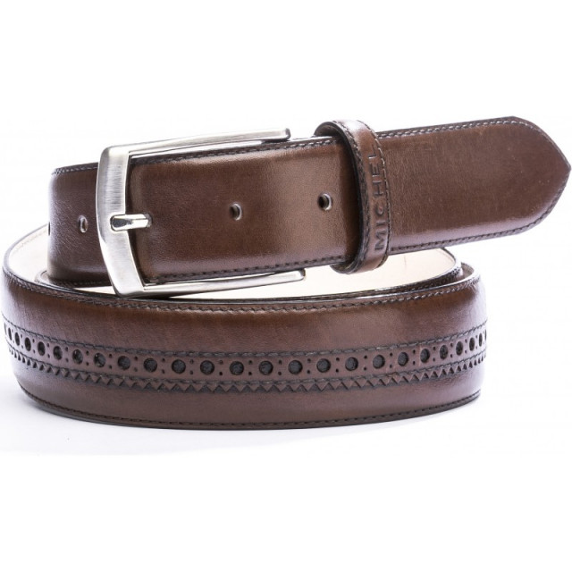 Ceinture en cuir poinçonnée - Marron - michel