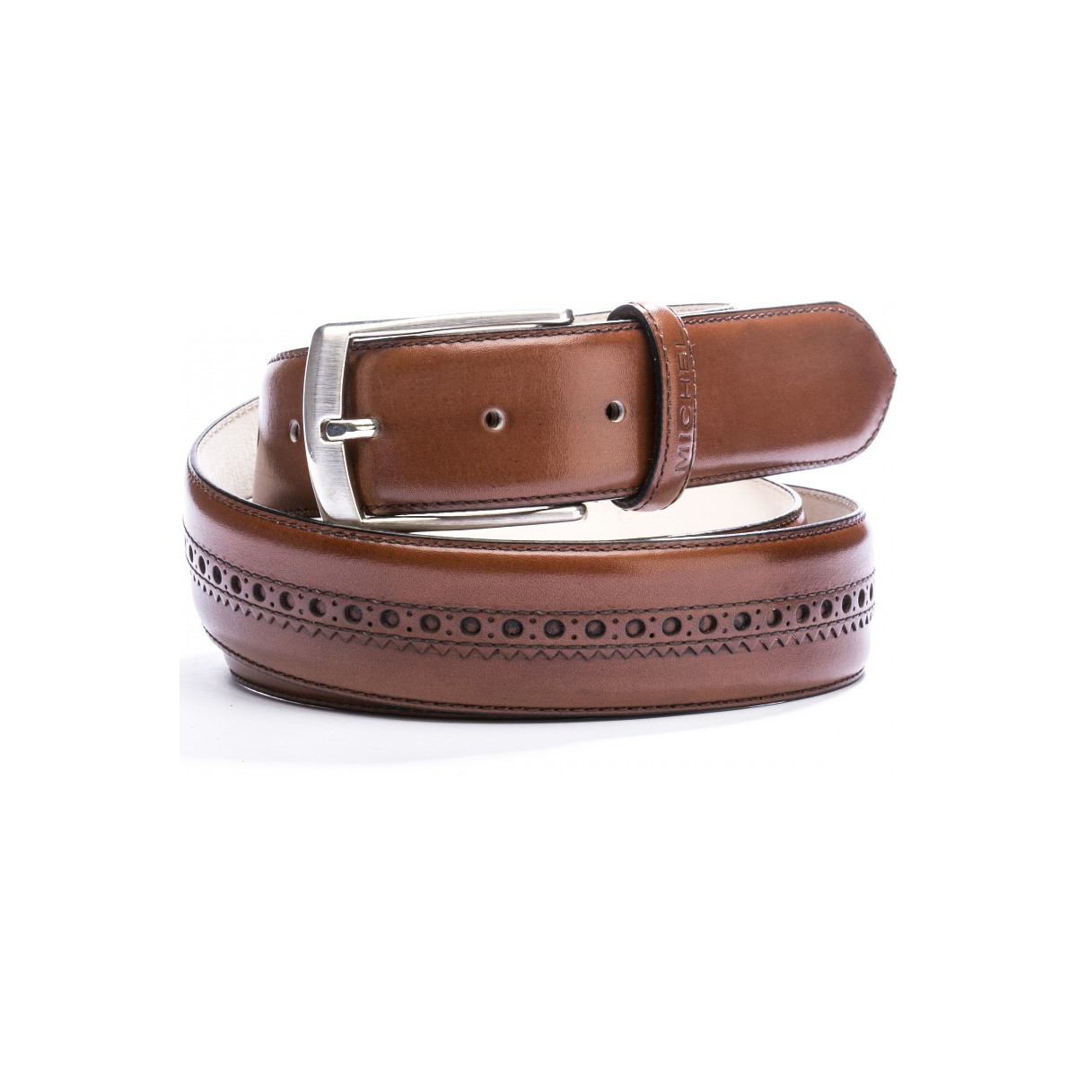 Ceinture en cuir poinçonnée - Marron - michel