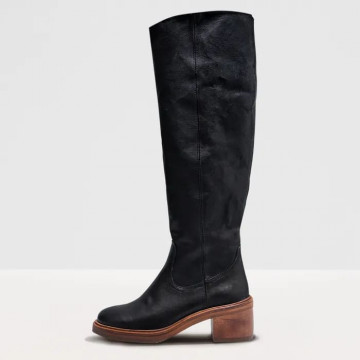 Bottes à talon en cuir mat - Noir - Neosens