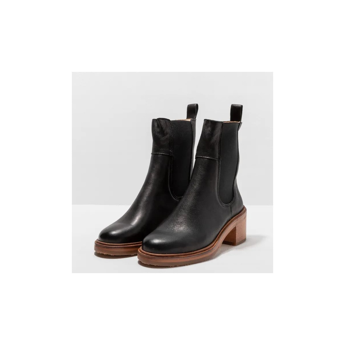 Bottines chelsea à talon en cuir - Noir - Neosens