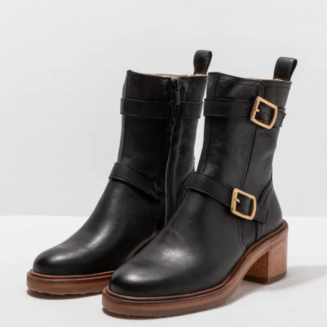 Bottines à talon en cuir ornées de boucles - Noir - Neosens