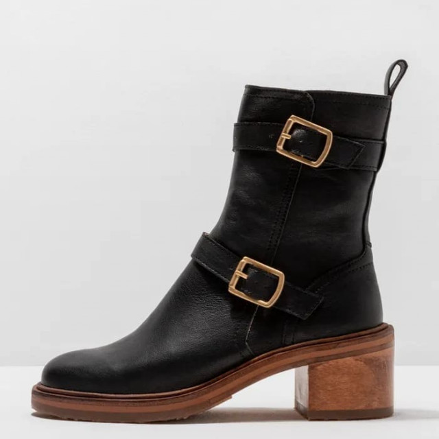 Bottines à talon en cuir ornées de boucles - Noir - Neosens