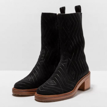 Bottines à talon en cuir suédé à motifs graphiques - Noir - Neosens