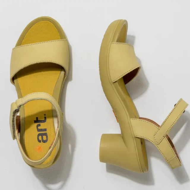 Sandales à talon en cuir et bride à scratch - Jaune Pâle - art