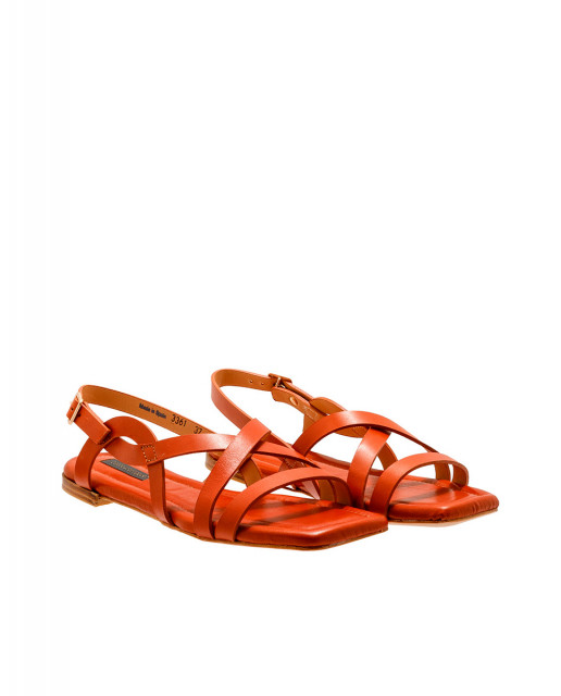 Sandales plates à lanières en cuir - Rouge - Neosens