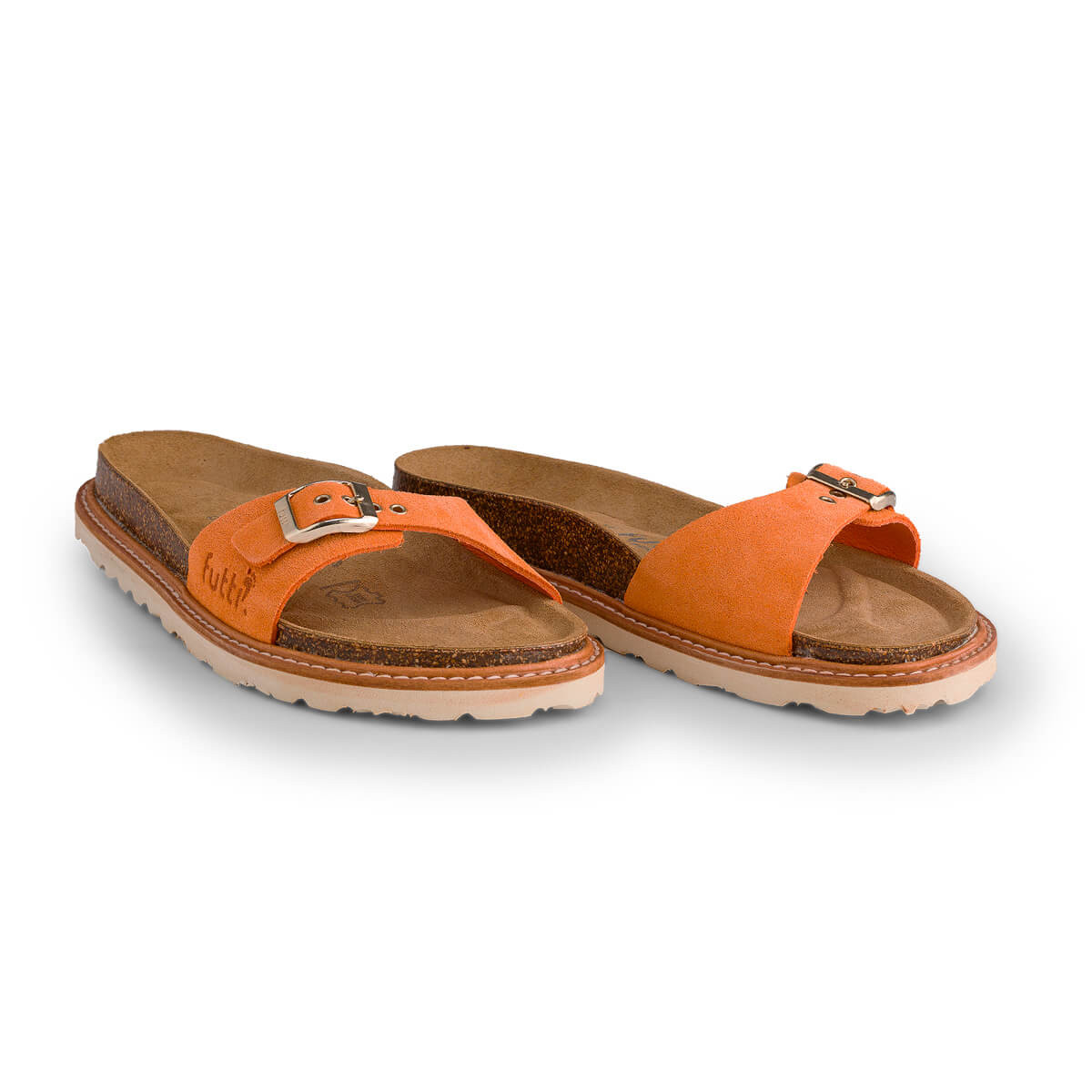 Mules plates en cuir doux pastel - Orange - Futti