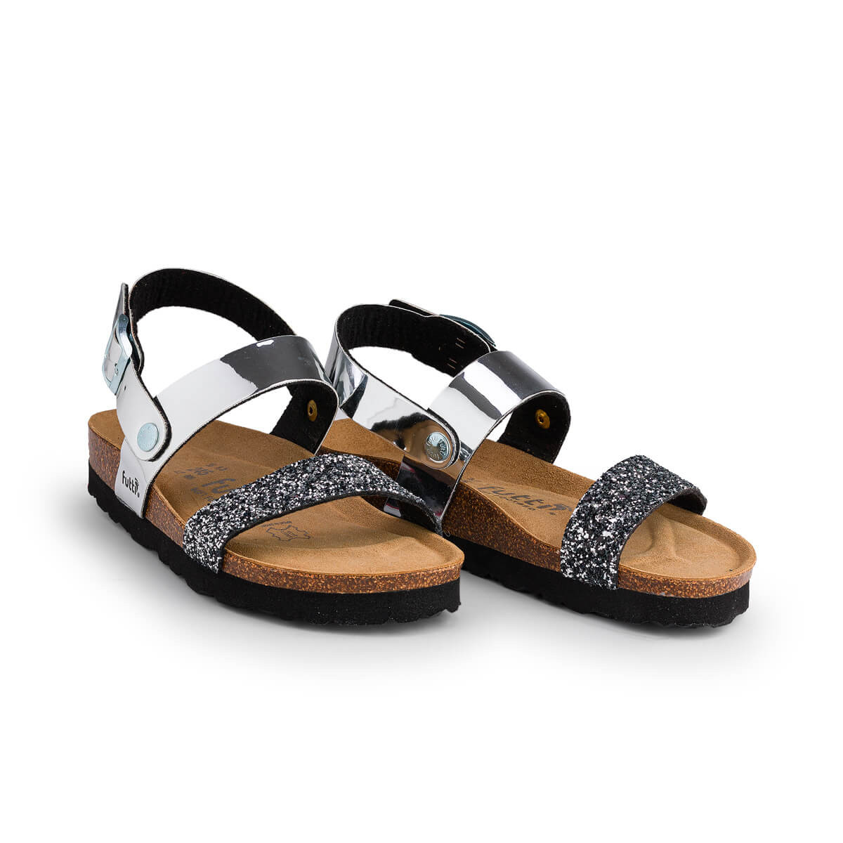 Sandales confortables plates véganes à brillants - Argent - Futti