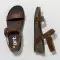 Sandales compensées en cuir à talon moucheté - Marron - art