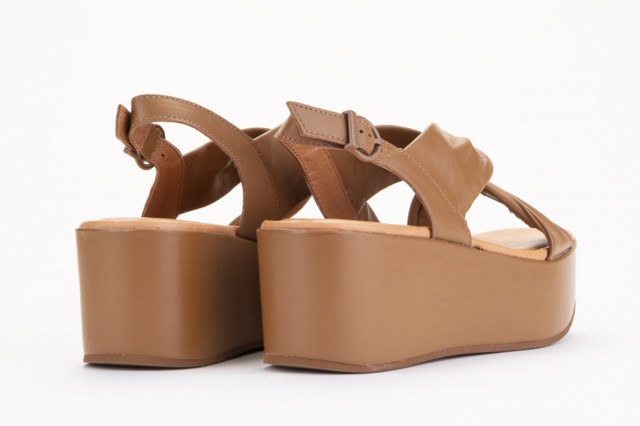Sandales compensées à brides croisées en cuir - Marron - Lince
