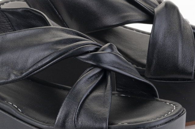 Sandales compensées à brides croisées en cuir - Noir - Lince