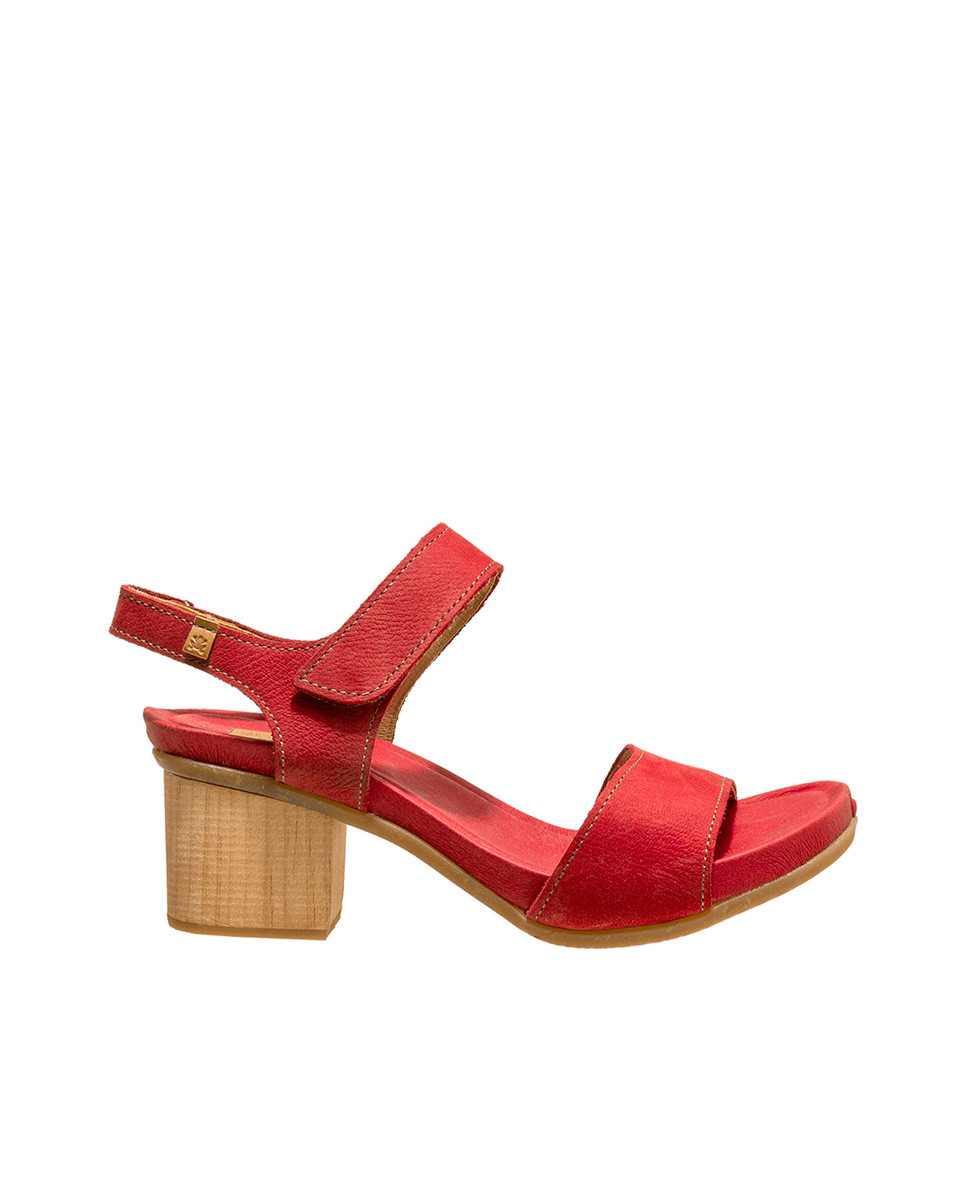 Sandales confortables à talon bois à doublure en tissu recyclé - Rouge - El naturalista