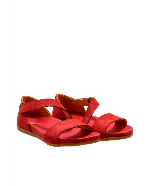Sandales confortables plates en cuir à talon fermé - Rouge - El naturalista