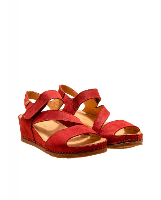 Sandales confortables compensées en cuir suédé - Rouge - El naturalista