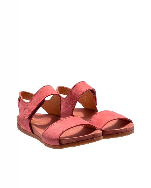 Sandales confortables plates à velcro en cuir et semelles recyclées - Rose - El naturalista