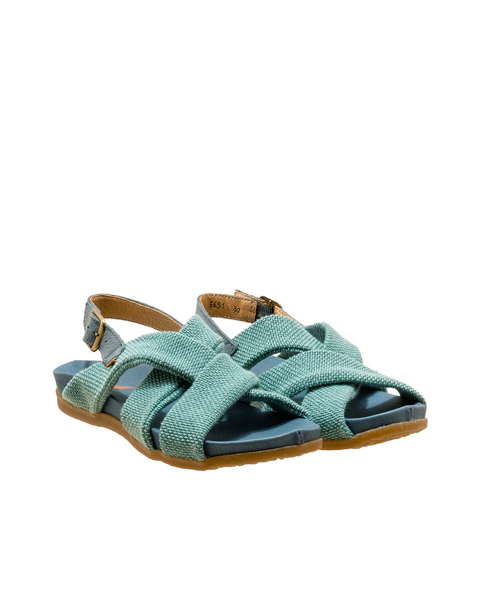Sandales confortables plates en tissus et cuir - Bleu - El naturalista