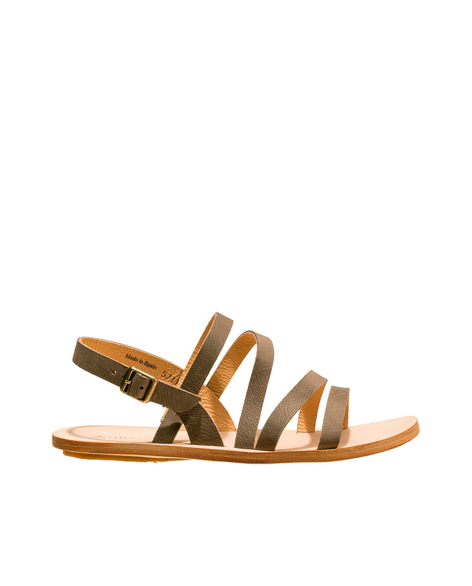 Sandales confortables plates en cuir multi lanières - Gris - El naturalista
