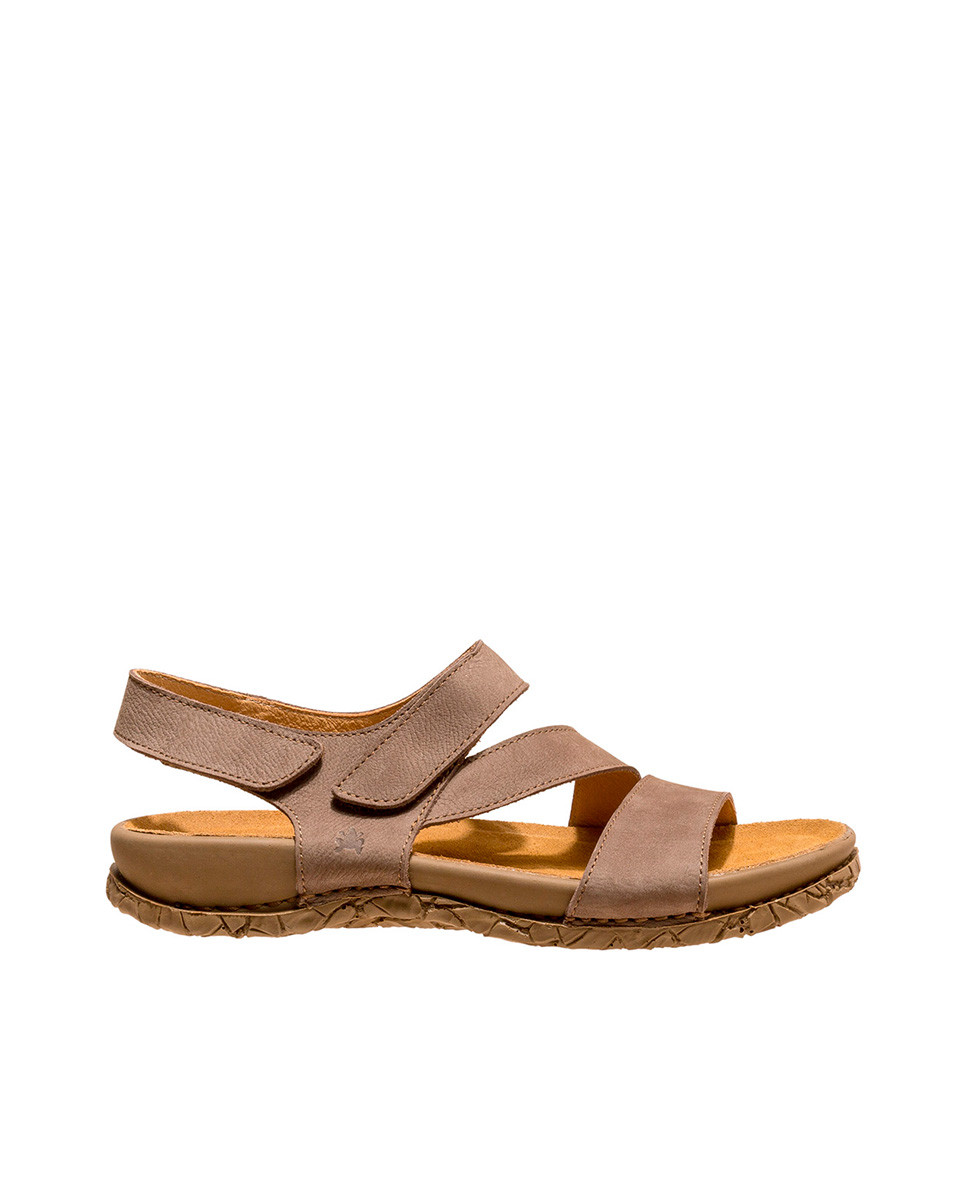 Sandales confortables plates en cuir suédé à scratch - Gris - El naturalista