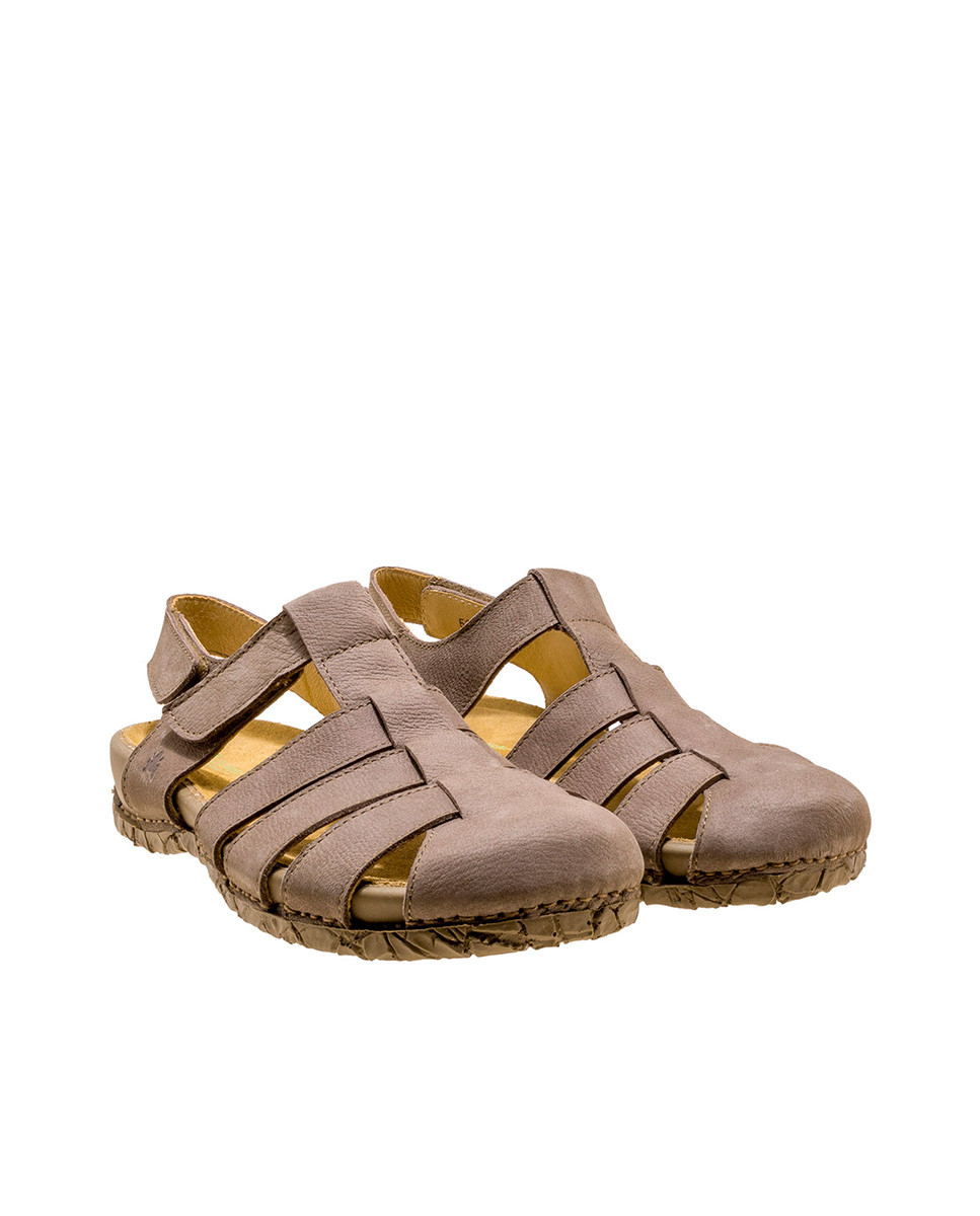 Sandales confortables plates en cuir bout fermé à bride cheville - Gris - El naturalista
