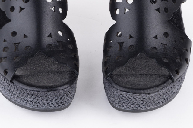 Sandales confortables compensées à brides décorées - Noir - Lince