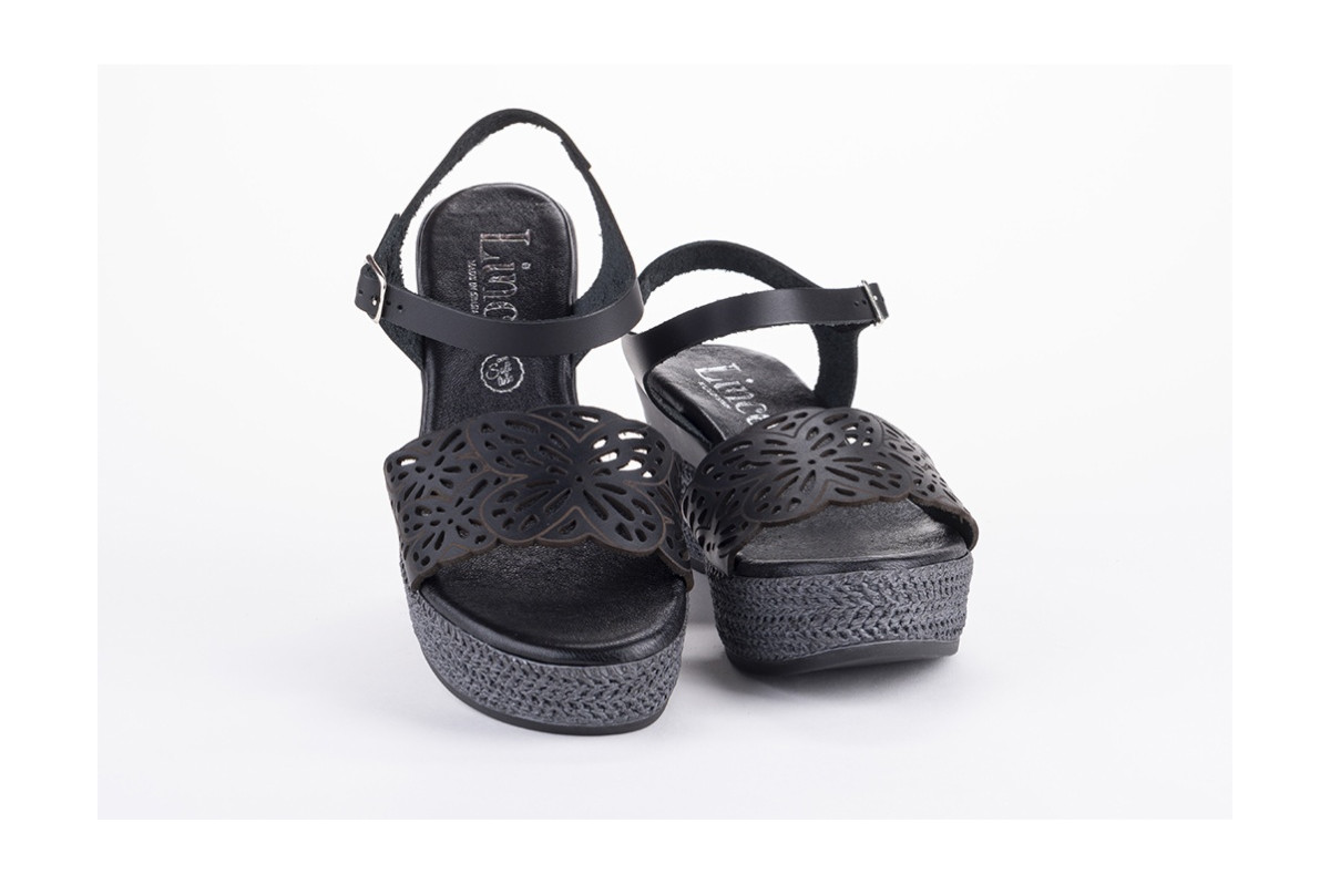 Sandales confortables compensées design sur la bride - Noir - Lince