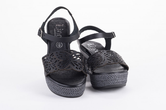 Sandales confortables compensées design sur la bride - Noir - Lince