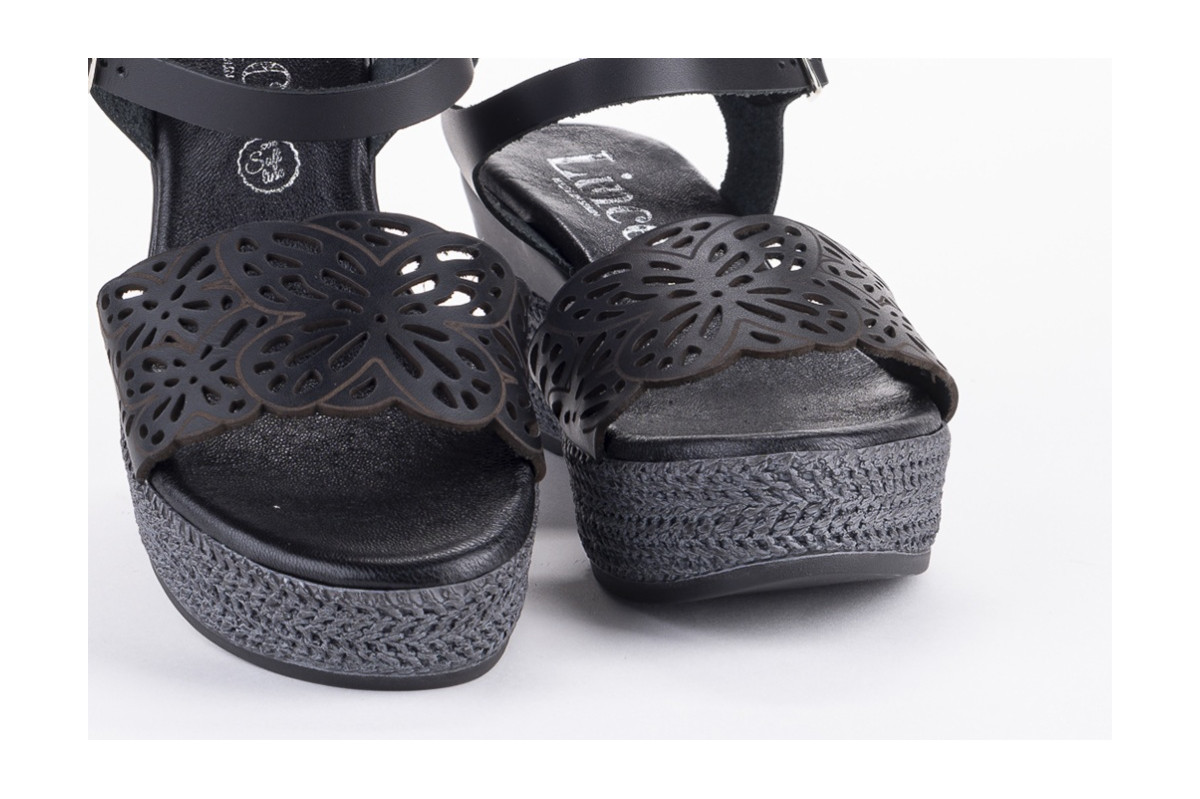 Sandales confortables compensées design sur la bride - Noir - Lince