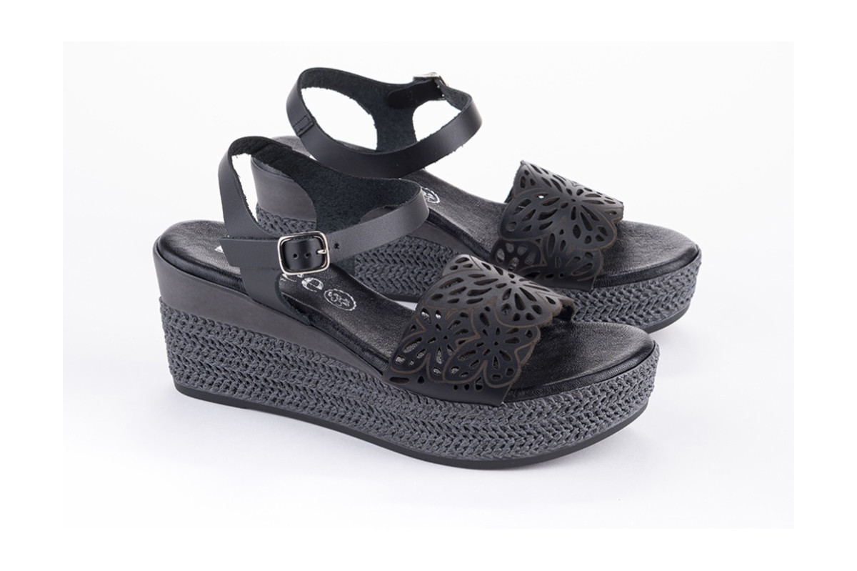 Sandales confortables compensées design sur la bride - Noir - Lince