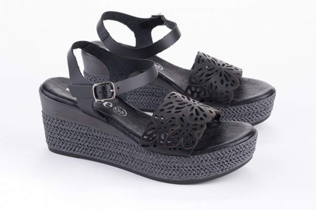 Sandales confortables compensées design sur la bride - Noir - Lince