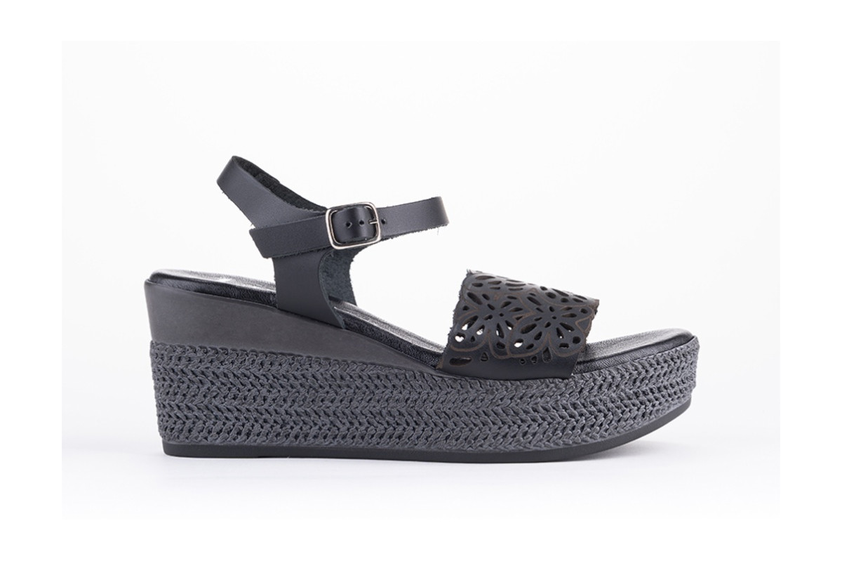 Sandales confortables compensées design sur la bride - Noir - Lince