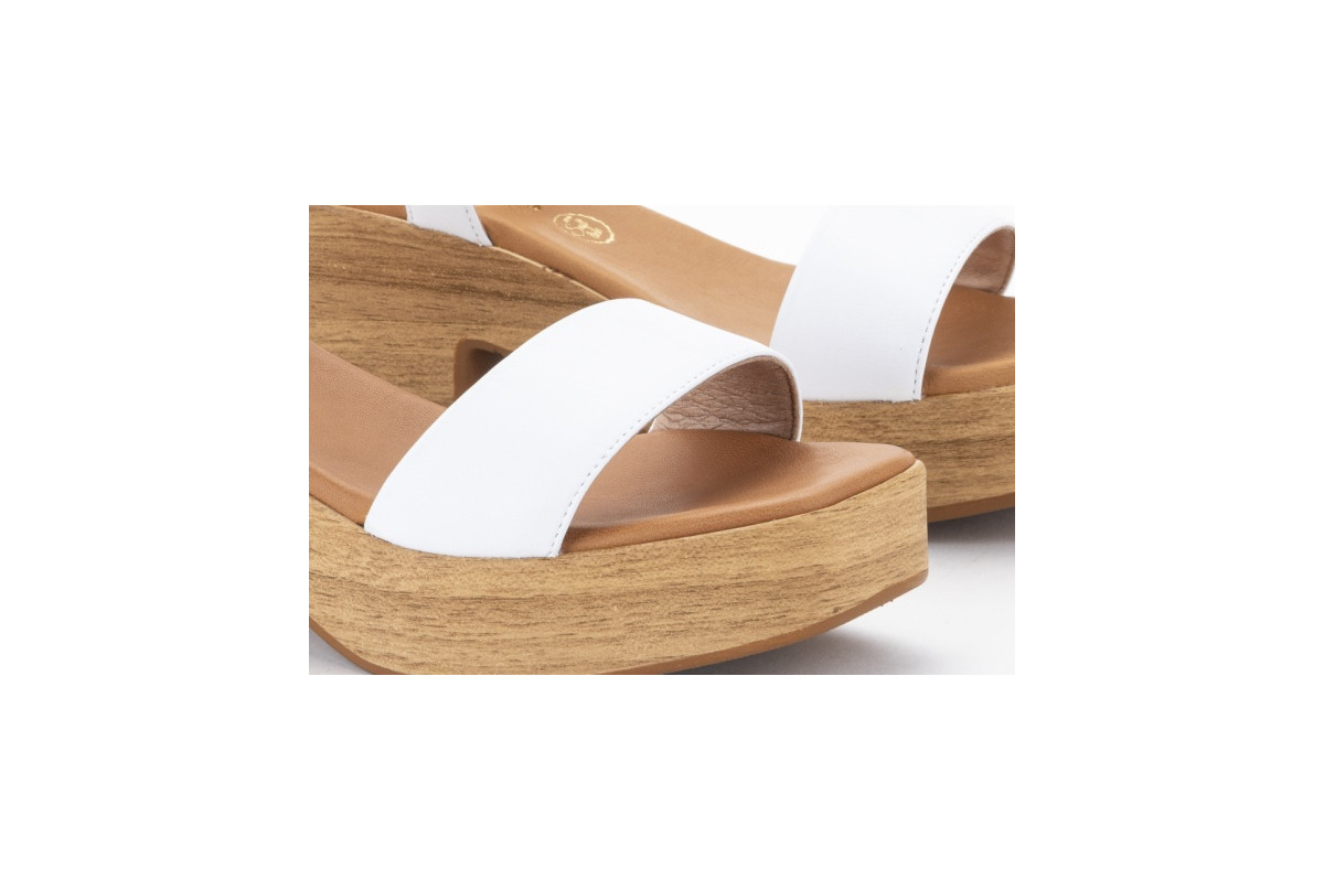 Sandales à talon et plateforme en bois - Blanc - Lince