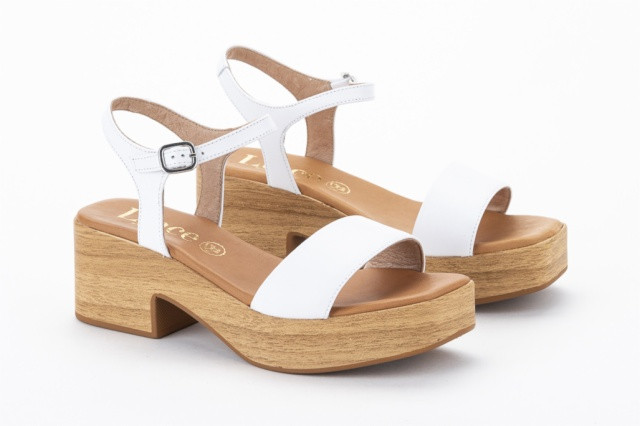 Sandales à talon et plateforme en bois - Blanc - Lince