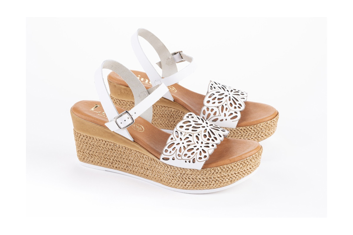 Sandales confortables compensées design sur la bride - Blanc - Lince