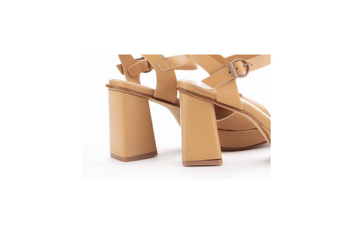 Sandales confortables à talon haut en cuir - Marron - Lince