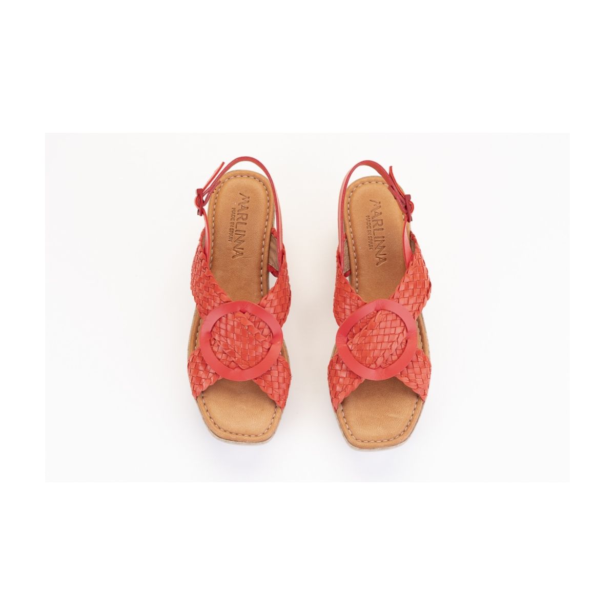 Sandales confortables compensées à talon effet bois - Rouge - Lince