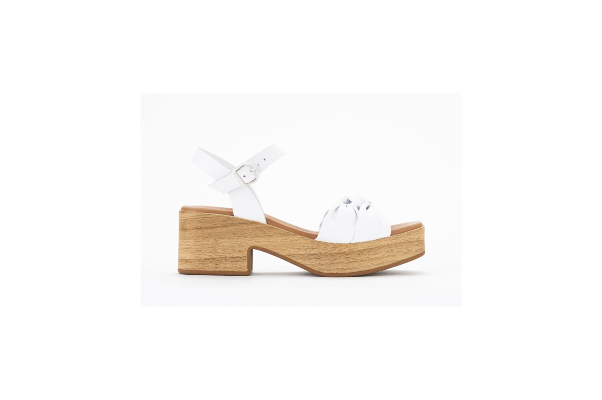 Sandales à talon semi-compensé en bois - Blanc - Lince