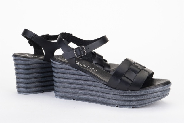 Sandales compensées en cuir - Noir - Lince