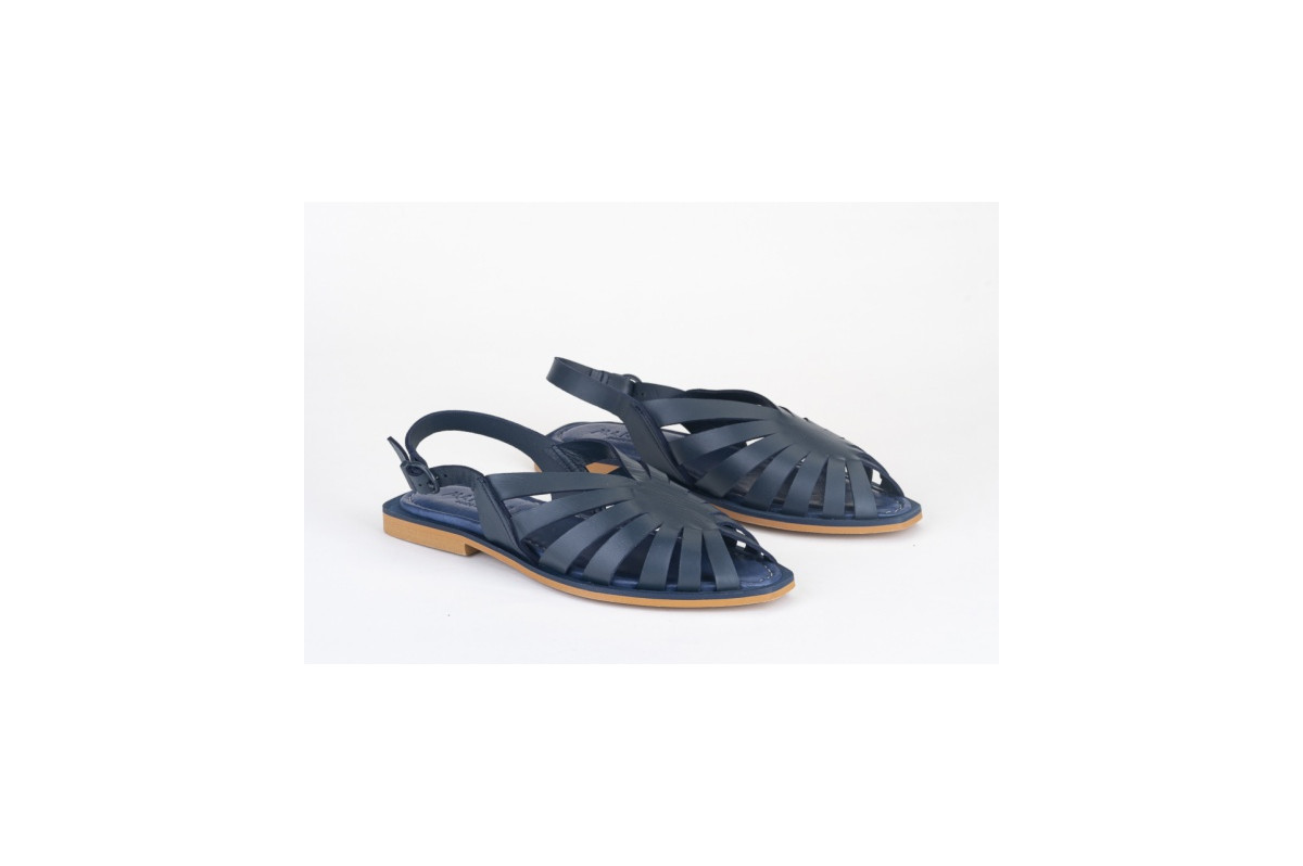 Sandales confortables plates multi lanières - Bleu Marine - Lince
