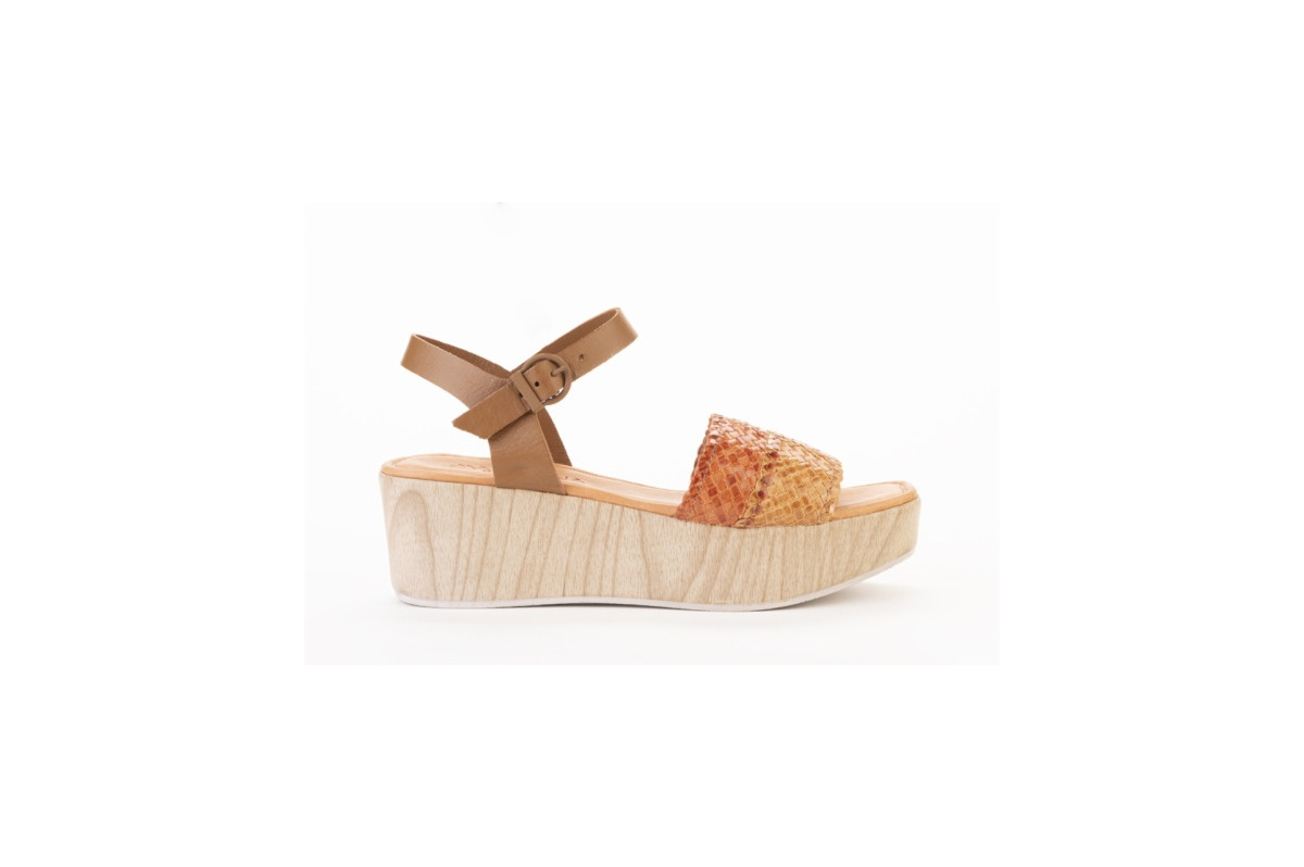 Sandales confortables compensées à talon effet bois - Marron - Lince