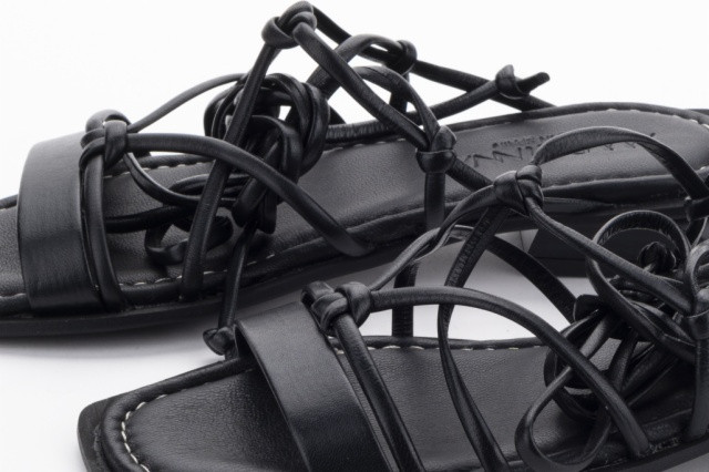 Sandales plates lacées en cuir - Noir - Lince