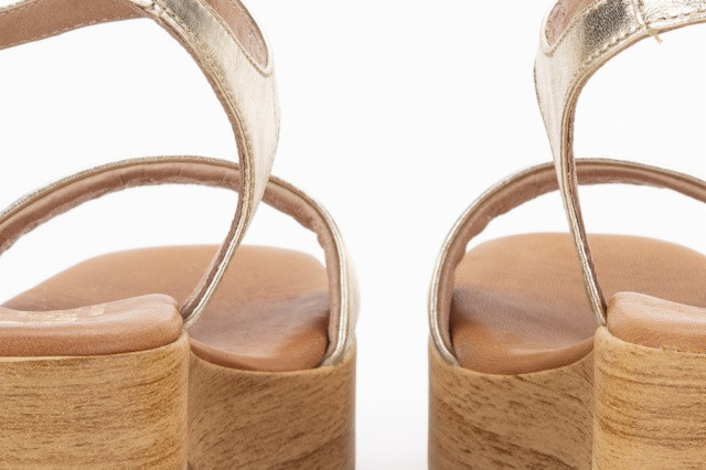 Sandales à talon et plateforme en bois - Doré - Lince