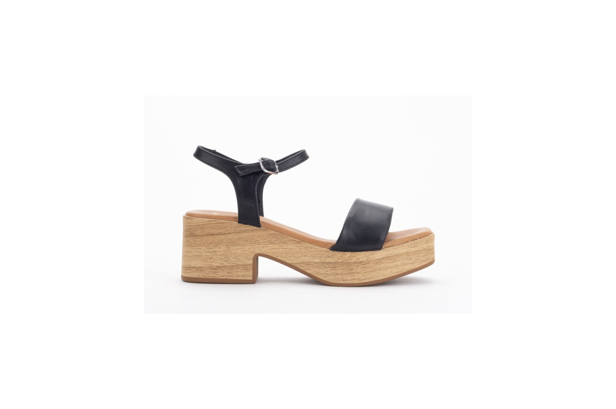 Sandales à talon et plateforme en bois - Noir - Lince