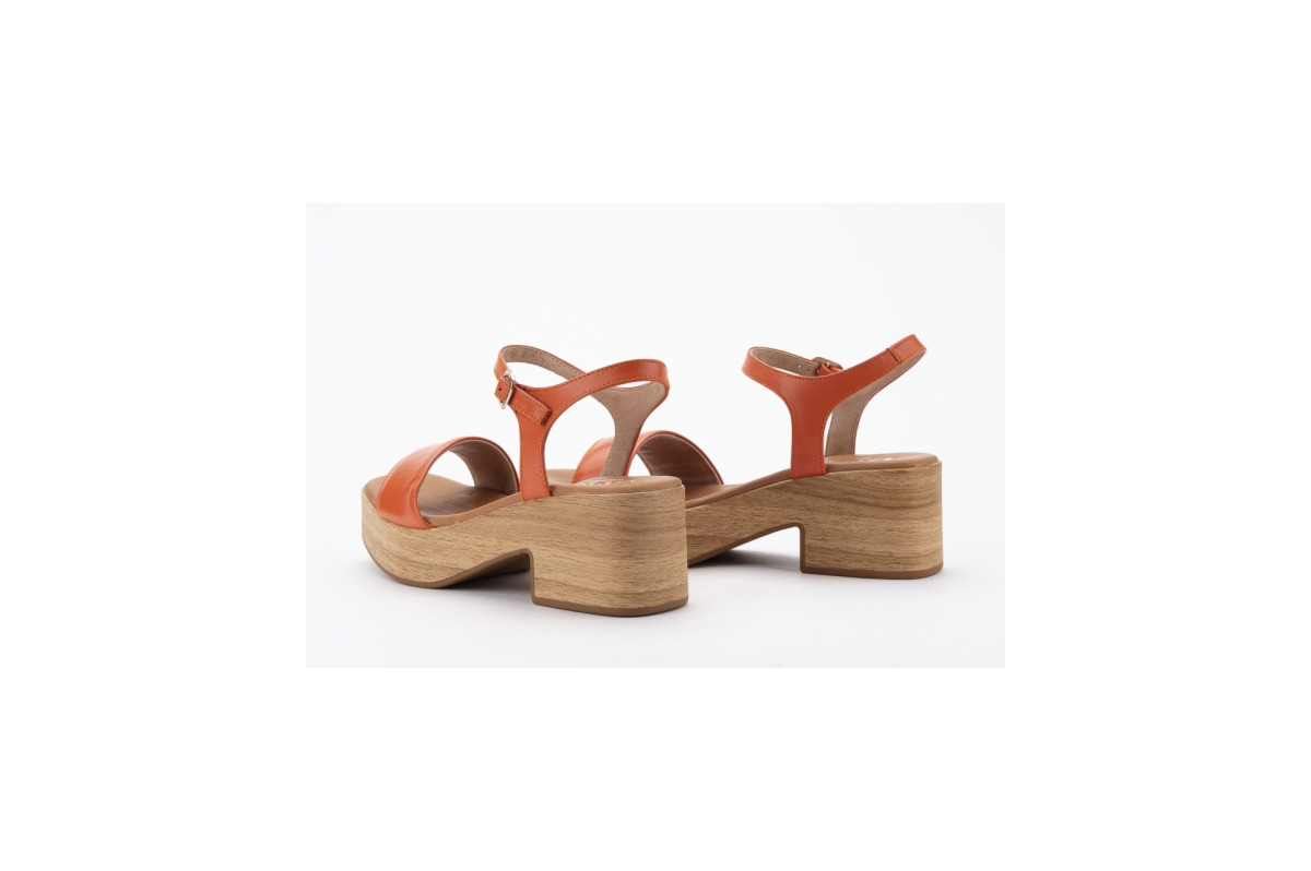 Sandales à talon et plateforme en bois - Orange - Lince