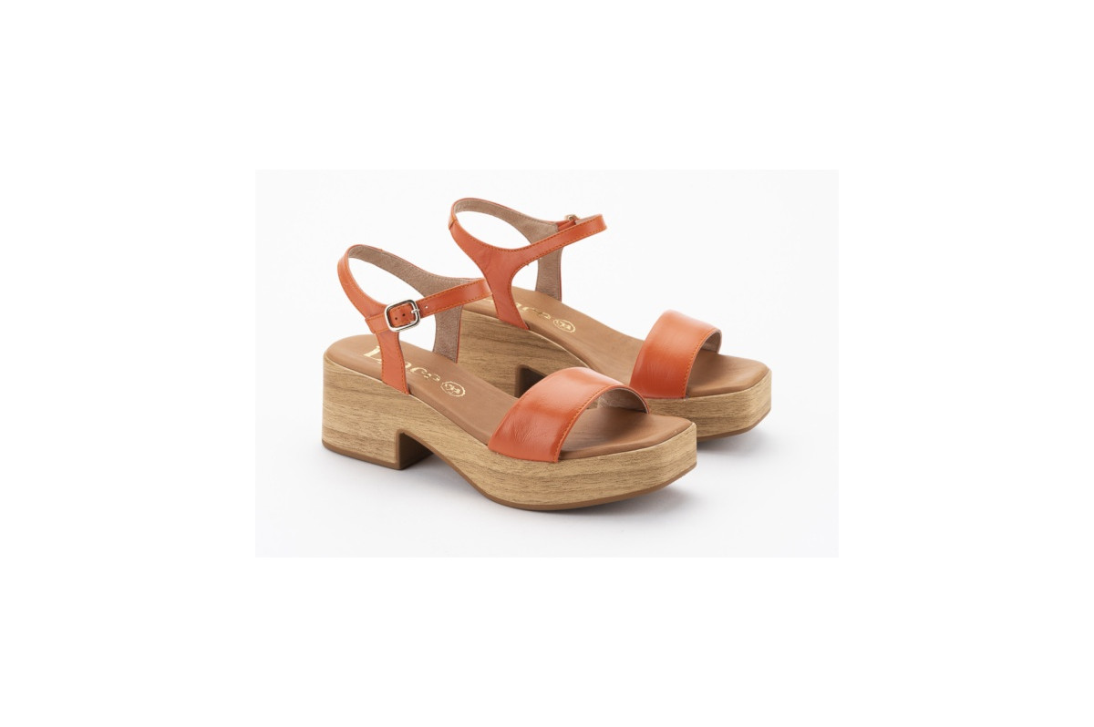 Sandales à talon et plateforme en bois - Orange - Lince