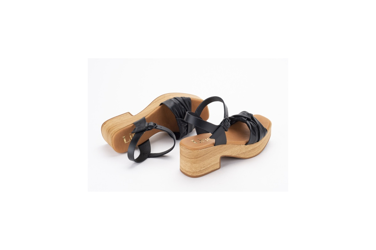 Sandales à talon semi-compensé en bois - Noir - Lince
